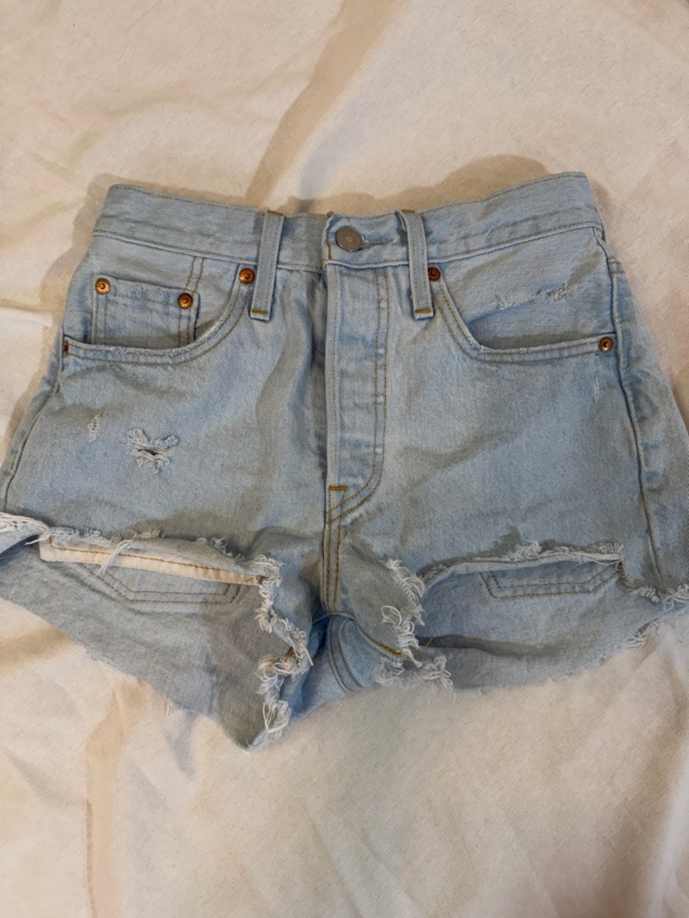 Levi's Light Blue Ripped High-Rise Denim Shorts
